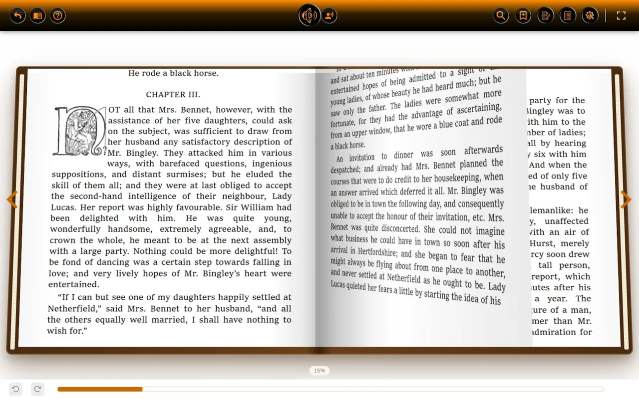 ABooks Desktop: an open book on two pages with a page turning